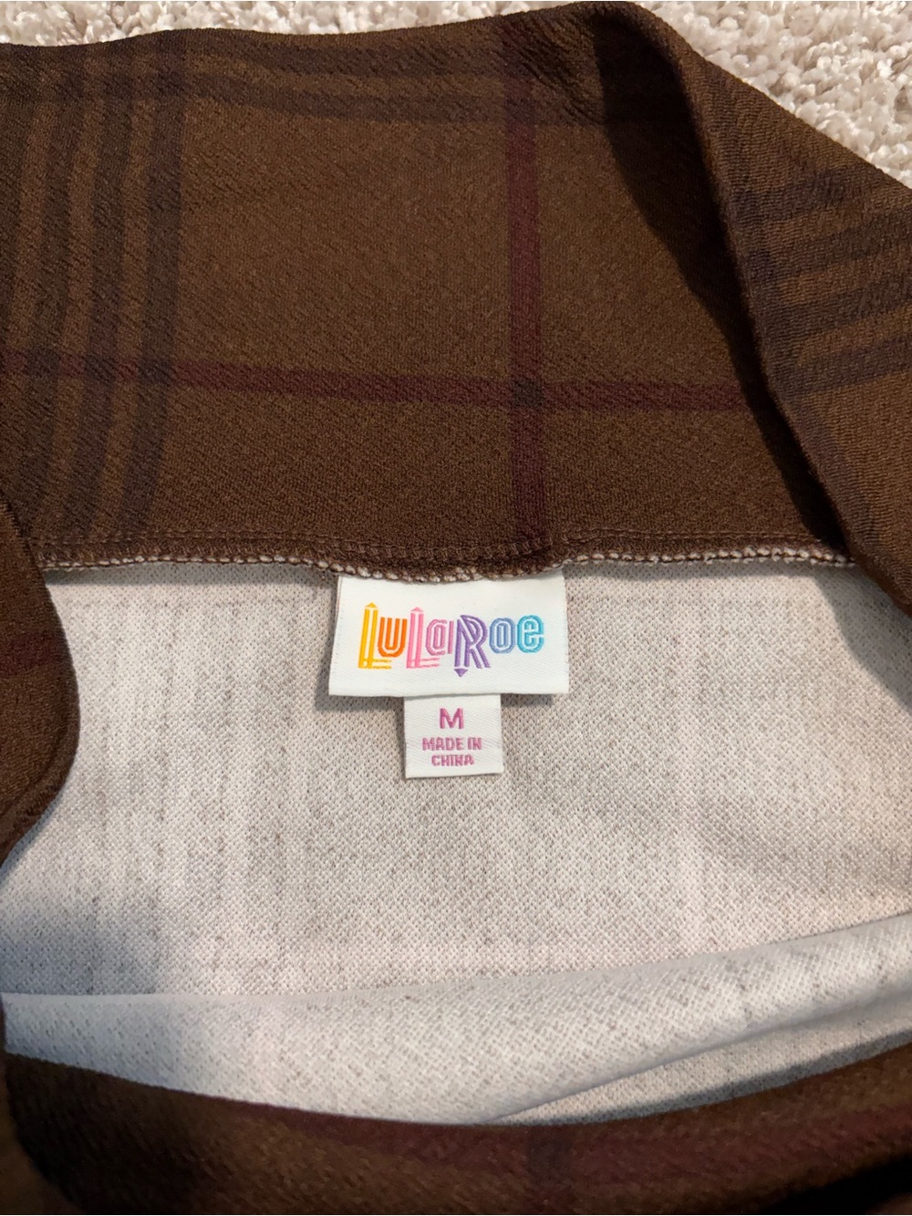 LuLaRoe Brown Plaid Pencil Skirt with Burgundy Windowpane - Picture 2 of 2